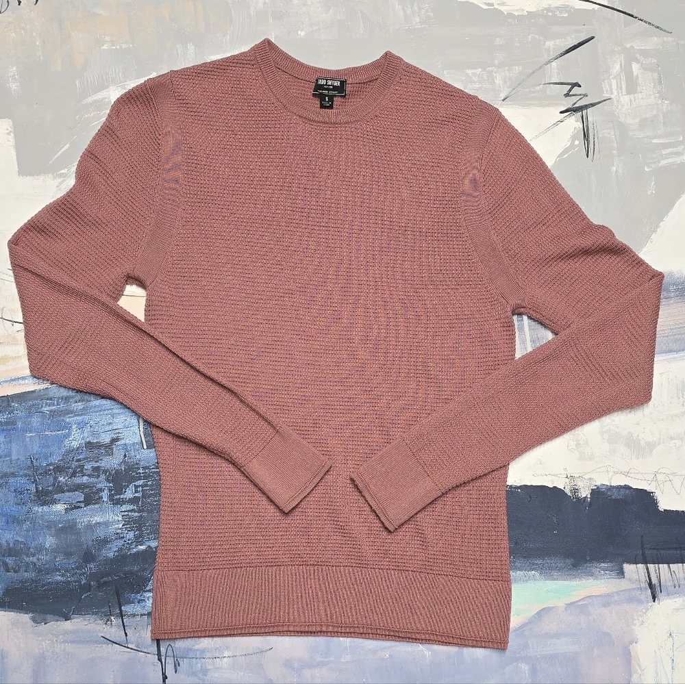 Todd Snyder Mens 100% Merino Wool Sweater Waffle Texture Knit Mauve Sz SMALL